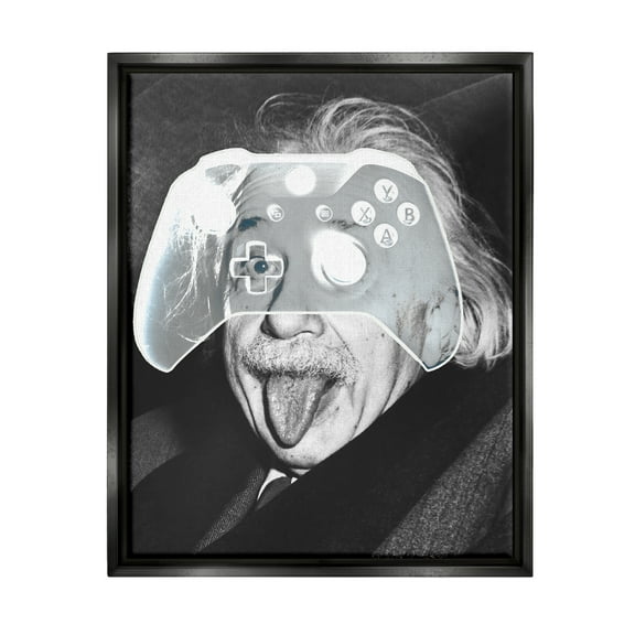 Stupell Industries Funny Einstein Game Controller Art for Kids Painting Black Floater Framed Art Print Wall Art