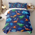 thumbnail image 2 of Feelyou Jungle Dinosaur Bed Spread Queen for Boys Girls Bedding, Tropical Palm Dino Queen Coverlet Set, Navy, 3 Pieces, 2 of 7