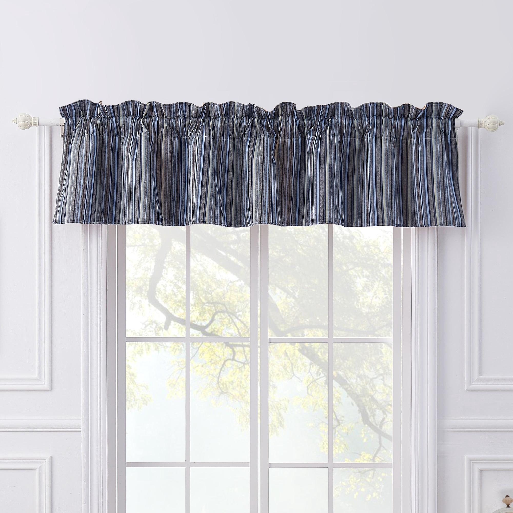 Greenland Home Fashions Katy Reversible Window Valance, Multi-color Stripe, Rod Pocket Style, 100% Cotton, 84"W x 16"L, Plus a 2" header