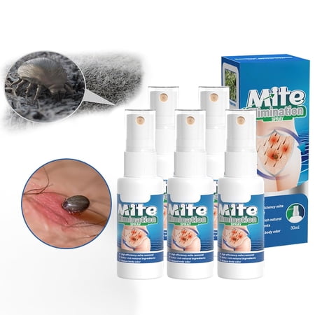 Pubic Lice Mites Spray For Kids &Adult ,Antibacterial Spray ,Eliminate Lice Eggs Scabies Mites,Human Safe Clothes Mite Treatment for Pillow Quilt,Preventing Skin Diseases-5pcs