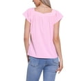 thumbnail image 3 of INSPIRE CHIC Women's Top Summer Square Neck Gingham Cap Sleeve Blouses L Pink, 3 of 6