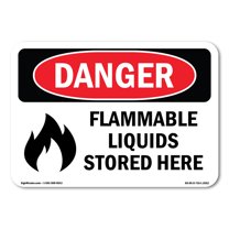 OSHA Danger Sign - Flammable Liquids Stored Here | Decal | Protect Your Business, Construction Site, Warehouse & Shop Area |  Made in The USA