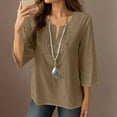 thumbnail image 5 of Hot days, bold styles Olyvenn Linen Shirts for Women Summer 3/4 Sleeve V-Neck Lace Tunic Tops Casual Pullover Loose Blouse Trendy Dressy Shirts 2025 Brown L, 5 of 9