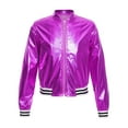 thumbnail image 2 of Riismen Kids Girls Metallic Bomber Jacket Coat Zip Up Outerwear Jazz Hip Hop Modern Dance Top Purple 16, 2 of 7