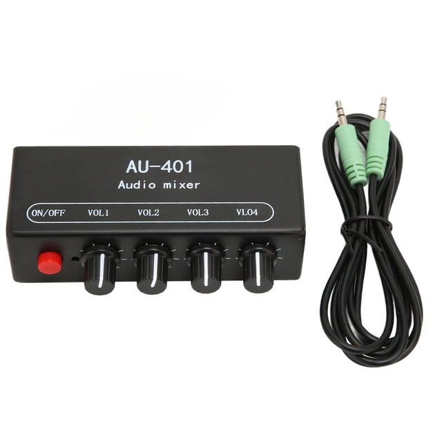 3.5mm Stereo Mixer, DC 5V-12V 4 In 1 Out Mixer Bass Treble Control Metal Shell For For Laptop