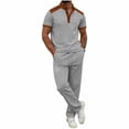 thumbnail image 2 of gbyLJF Mens Summer 2 Piece Outfits Short Sets Solid Color 1/4 Zip Shirts and Loose Fit Pant Casual Spring Clothes, 2 of 9