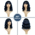 thumbnail image 4 of MORICA Curly Bob Wig with Bangs 12 inch Short Wavy Black Mix Light Blue Wigs for Women Bang Wig Synthetic Wigs with Bangs, 4 of 8