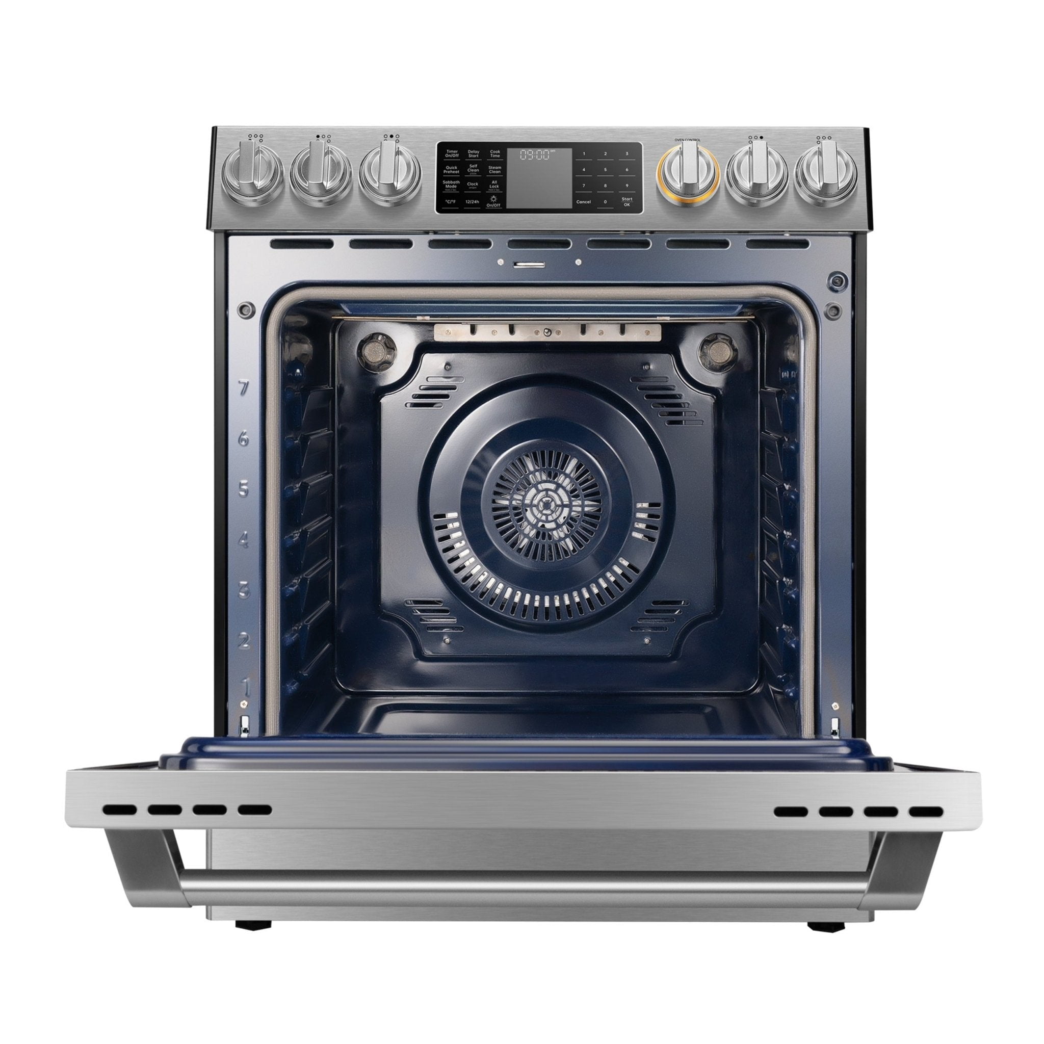 FOTILE FreshBake Technology 30-in Glass Top 5 burners 5.7-cu ft Air Fry Convection Oven Slide-In Electric Range ( Stainless Steel )