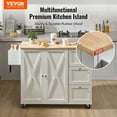 thumbnail image 2 of VEVOR Kitchen Island Cart with Solid Wood Top, 45.3" Width Mobile Carts with Storage Cabinet, Rolling Kitchen Table with Spice Rack, Towel Rack, Drop Leaf and Drawer, Portable Islands on Wheels, White, 2 of 9