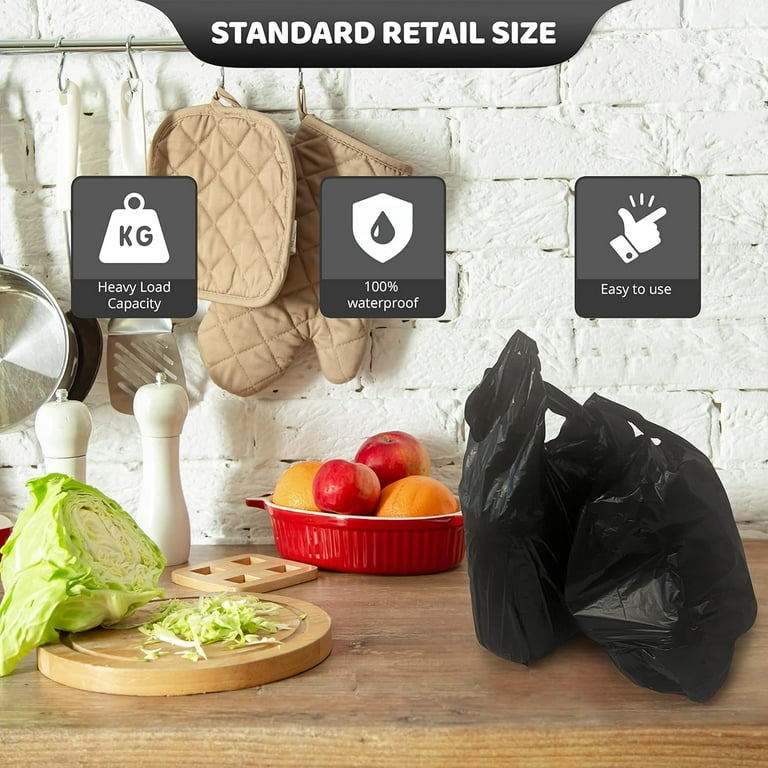 ACSTEP 1000 Count Plastic T-shirt Bags Black 12" x 6.5" x 21"with Handles Shopping Grocery Bags, Black