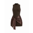 thumbnail image 3 of Women Sleeveless Bodycon Mini Tank Dresses with Ruched Wrap Tie Cover Up Skirts Brown L, 3 of 9