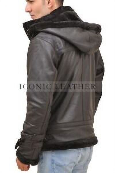 Men's B3 Black Bomber GENUINE Leather Jacket With Removable Hood