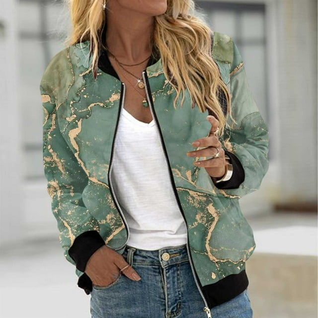 Abrigo informal de manga larga sin capucha y chaquetas para mujer, abrigo informal con cremallera y bolsillo estampado a la moda para mujer