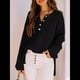 thumbnail image 5 of Suéteres de Gran Tamaño para Mujer, con Mangas Largas de Murciélago, Cuello en V Holgado, Botones, Estilo Henley, Jersey de Punto. Negro XL, 5 of 6