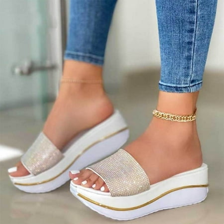 

Alueeu Women s slipper Women s Fashion Rhinestone Fish Mouth Solid Color Wedge Sandals And Slippers