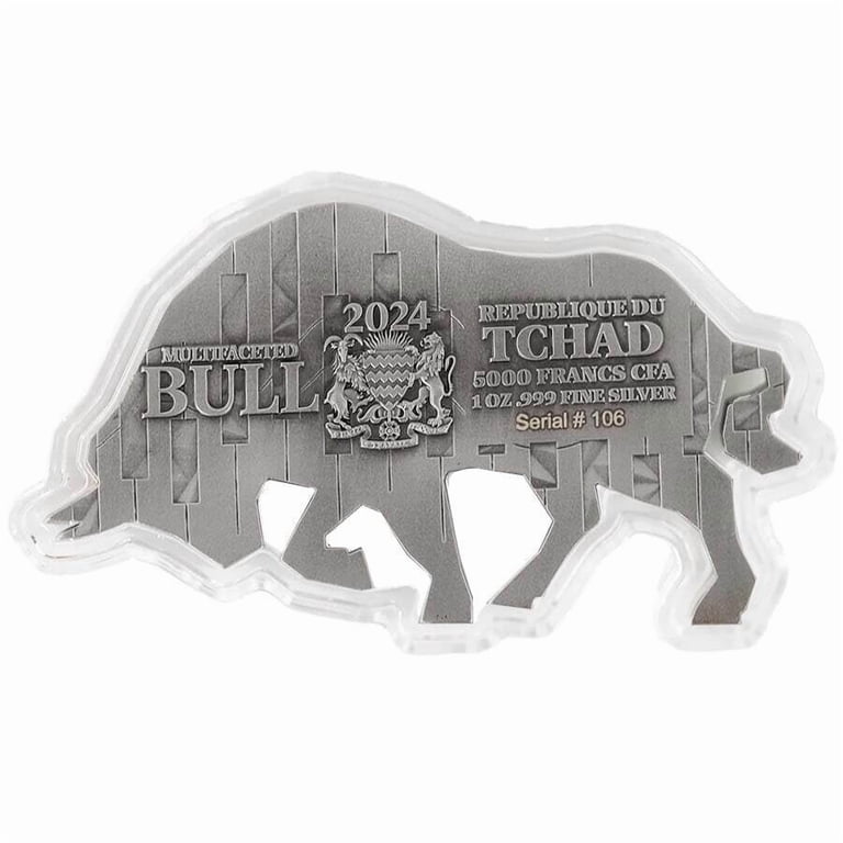 2024 Chad 1 oz Silver Multifaceted Bull Shaped Coin .999 Fine
