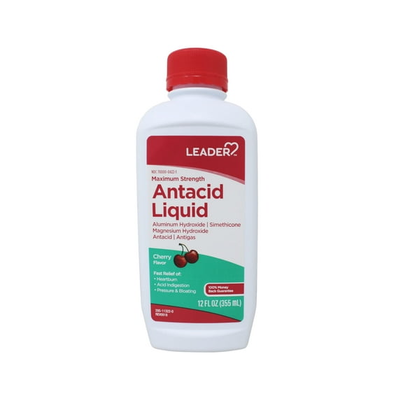 Leader Maximum Strength Antacid Liquid, Cherry Flavor - 12 oz