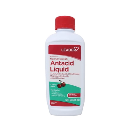Leader Maximum Strength Antacid Liquid, Cherry Flavor - 12 oz