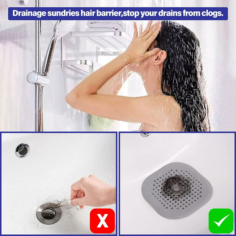 Bovinde Hair Catchersquare Drain Cover for Shower Silicone Hair Stopper with Suction Cupeasy to Install Suit for Bathroombathtubkitchen 2 Pack Grey WH