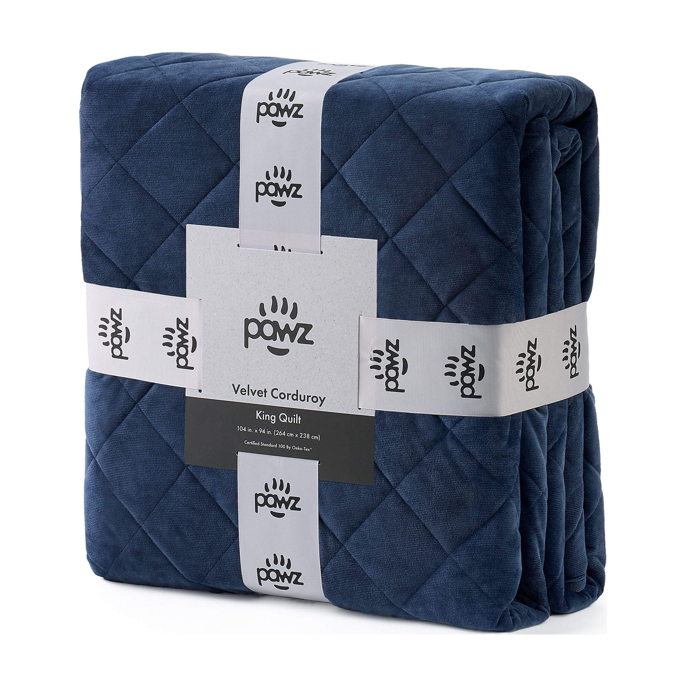 Pawz Navy Blue King 104"x94" Soft Corduroy and Microfiber Velvet Quilt, for Adults and Teens