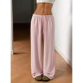 thumbnail image 4 of Women'S Drawstring Waist Straight Streetwear Wide Leg Sweatpants Casual Loose Baggy Long Summer Pants Pink XS, 4 of 7