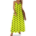 thumbnail image 1 of Vestido largo de lunares negros con estampado vintage para discoteca, vestido largo bohemio con tirantes finos y elegante vestido de primavera con escote en V y gran tamaño, 1 of 7