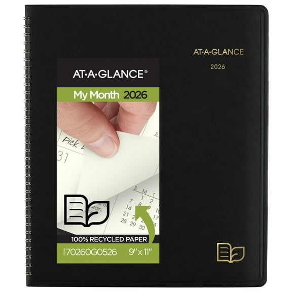 AT-A-GLANCE 2026 Recycled Monthly Planner Black Large 9 x 11 - Monthly Planners