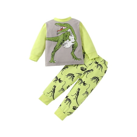 

AMILIEe Toddler Baby Kids Boy Dinosaur Long Sleeve Tops and Pants 2pcs Outfits 1-6 Years