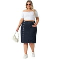 thumbnail image 3 of DARING DIVA Women's Plus Button Front High Waist A Line Midi Jean Skirt 3X Dark Blue, 3 of 6