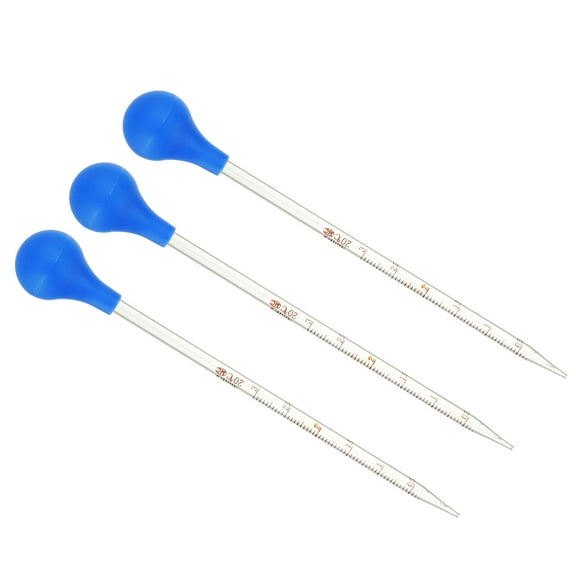 Uxcell Graduated Dropper Pipettes Kit, 3pcs 3ml Borosilicate Glass Pipette with Rubber Cap for Transfer Liquid for Lab, Chemistry, Clear