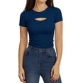 thumbnail image 2 of Tittly T Shirts for Women Going Out Tops Women's Cutout Tops Basic Long Sleeve Round Neck Slim Fit T Shirts Spring Tops for Women Tshirts Shirts Navy M, 2 of 5