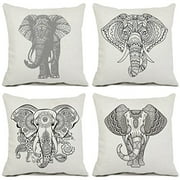 ZAZHUZAI Elephant Throw Pillow Covers Decorative Cotton Linen Outdoor Pillow Cases Set of 4 Cushion Covers 18x18 Inch
