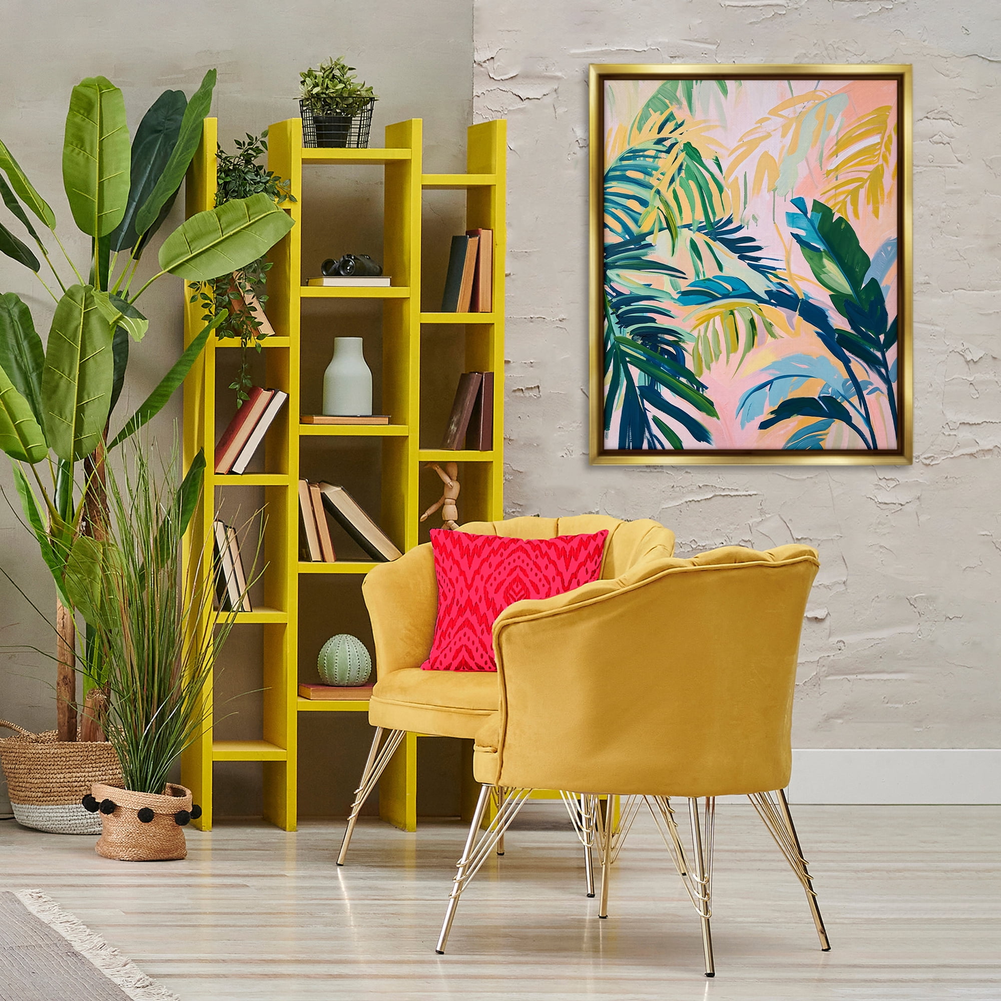 Stupell Industries Tropical Leaf Impressions Botanical & Floral Painting Gold Floater Framed Canvas Art Print Wall Art, 25 x 31