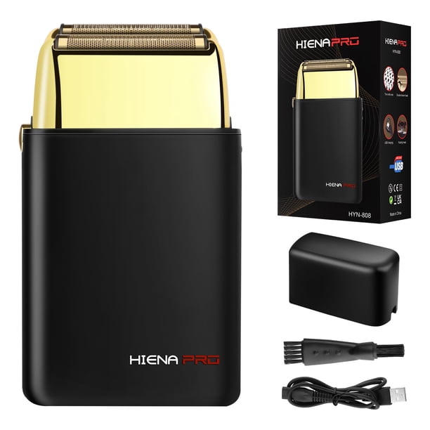 Afeitadora de láminas HIENA PRO para hombre, recortadora de láminas eléctrica doble, afeitadora eléctrica profesional, afeitadora apurada, inalámbrica, recargable con USB, color negro dorado