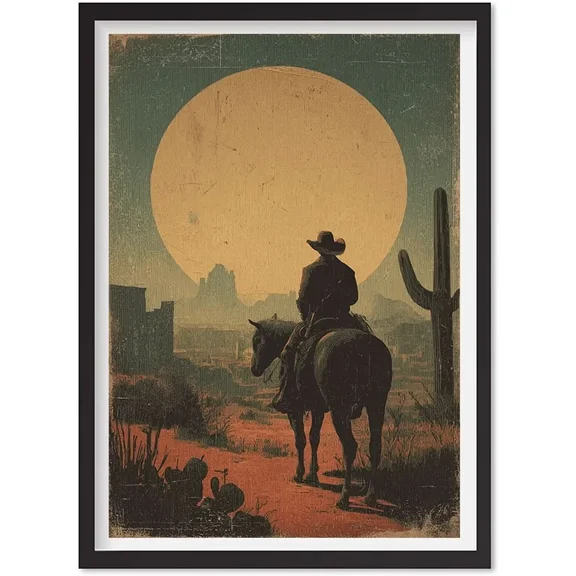 Vintage Cowboy Wall Art Decor, Western Ranch Print, Antique Desert, Muted Poster, Matte Canvas Stretched, Posters for Room Bedroom Living Room Bathroom Wall Decor, Posters & Art Prints, Gift.