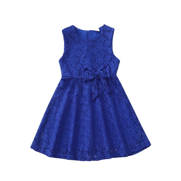 Kucnuzki 4T Toddler Girls Summer Dress 5T Child Girl CLothing Sleeveless Solid Color Clothes Bowknot A-line Dresses One-piece Overalls Blue
