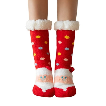 

B91xZ Compression Socks For Women Women s Winter Warm Cozy Fuzzy Fleece Slipper Socks Christmas Gift Large Pack of Socks Women B One Size