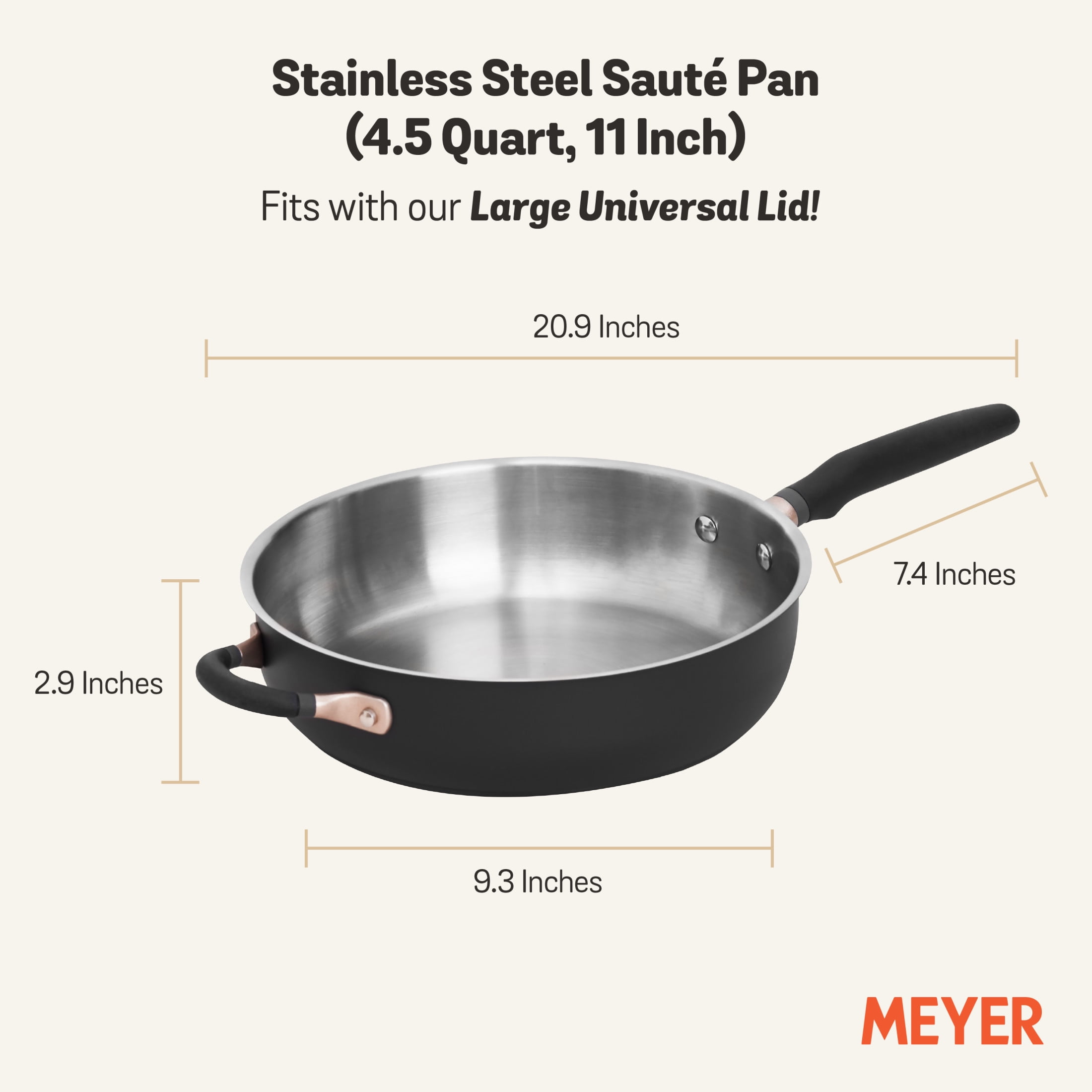 Meyer Accent Series Stainless Steel Sauté Pan, 4.5-Quart, Matte Black 