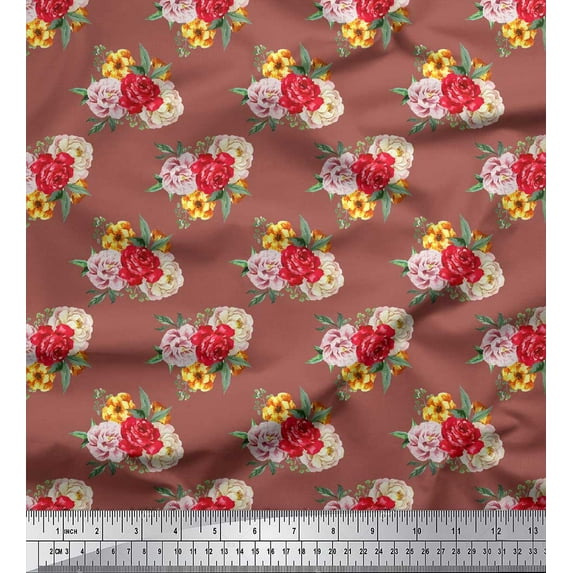 Soimoi Cotton Jersey Fabric Leaves & Peony Floral Fabric Prints By Yard 58 Inch Wide