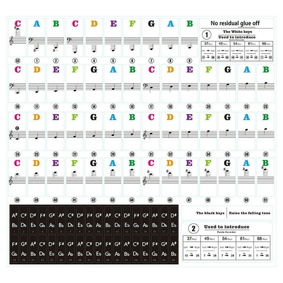 Oggfader Keyboards for Computers Piano Keyboard Stickers For 37/49/54/61/88 Key Removable Keyboard Letter Stickers