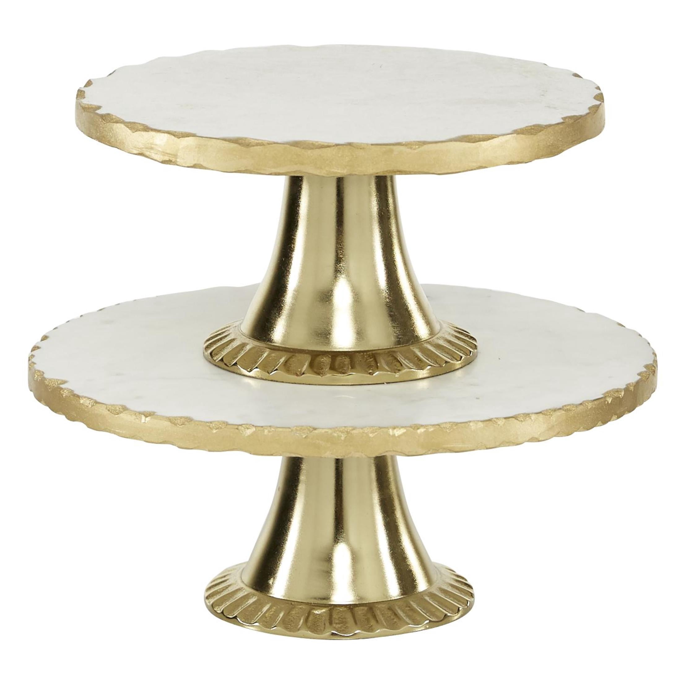 DecMode 12", 10"W White Marble Decorative Stand with Gold Base, 2-Pieces