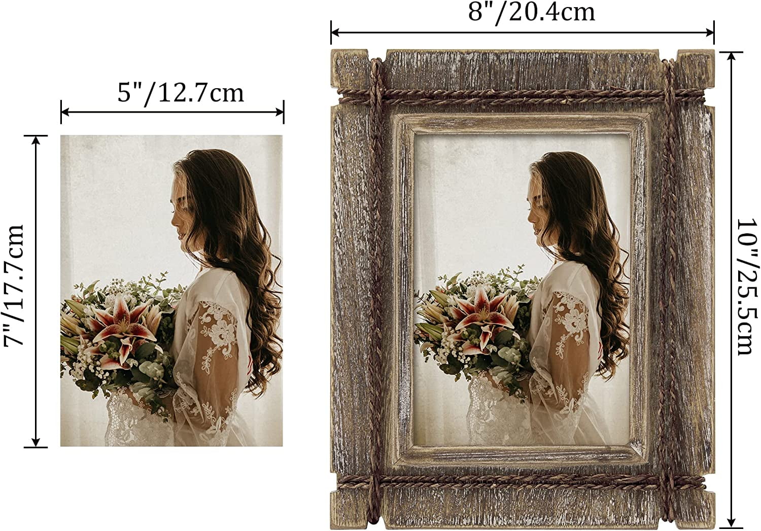 Afuly Rustic Picture Frames 5x7 Wooden Picture Frame Set of 2, Barnwood Distressed Western Vintage Photo Frames with Real Glass, Wall & Tabletop Display, Housewarming Wedding Gifts