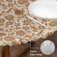 thumbnail image 3 of Brown Floral Round Tablecloth, Fitted Table Cover with Elastic for 36"-44" Round Tables, Vintage Rustic Flowers Botanical Spring Table Cloth Outdoor Indoor Dinning Party Waterproof Tablecloths, 3 of 7