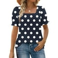 thumbnail image 2 of CHUMUD Women Short Sleeve Tops Polka Dots Square Neck Ruffle Trim Sleeve T Shirts Trendy Summer Loose Fit, 2 of 7