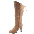 thumbnail image 2 of Page-65 Women's Back Lace Up Round Toe High Heel Platform Mid-Calf Knee High Boots ( Taupe, 6.5), 2 of 3