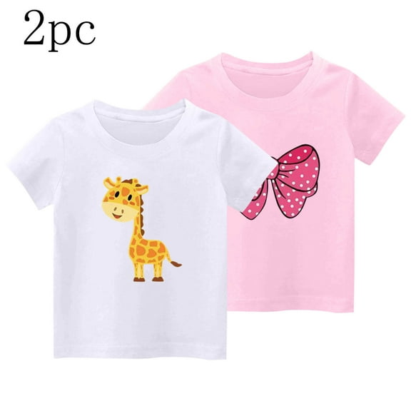 Frwgonr Boys Girls School Uniform Shirts Pink 2-Pack Kids Summer Casual Daily Shirt Fashionable Graphic Tops Tee 2-10 Years