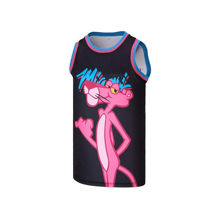Men's Pink Panther Basketball Jersey Suit Mesh Breathable Shorts Black L 