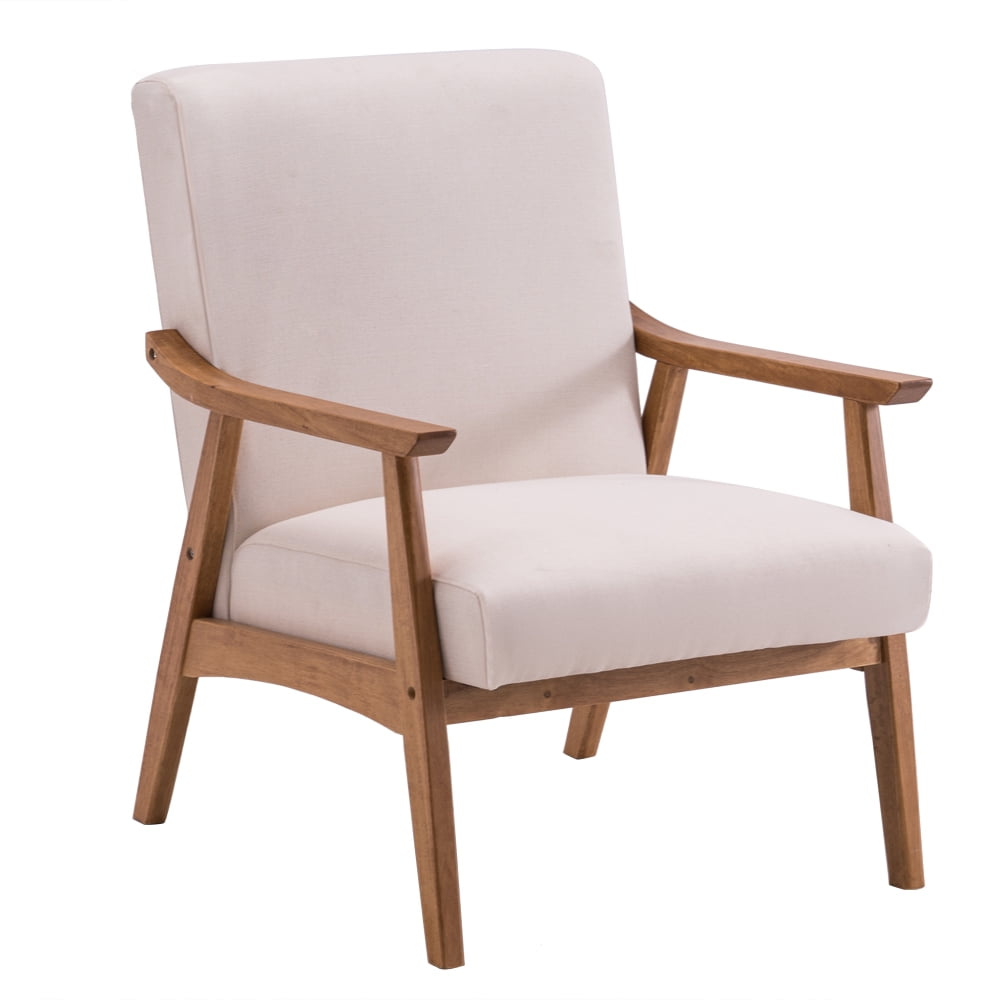 Solid Wood Retro Simple Single Sofa Chair Backrest without Buckle Beige