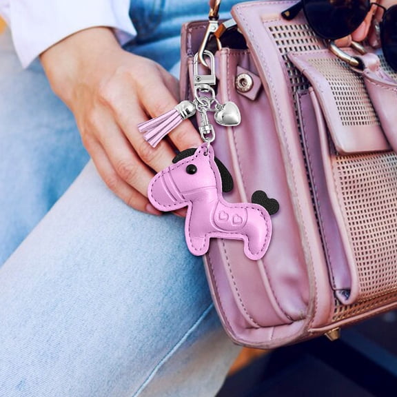 Leather Horse Bag Charm, Cute Animal Love Tassel Keychain Pendant for Purse Handbags Bag Accessories Mini Horse Gifts for Friends Lover (Purple)