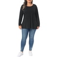 thumbnail image 2 of Agnes Orinda Women's Plus Size T-Shirt Pleated Crew Neck Long Sleeve Soft Casual Tunic Blouse 3X Black, 2 of 6